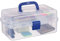 Relaxdays 1 x Transparente Plastikbox, 9 Fächer, Werkzeugbox, Nähkästchen, Werkzeugkoffer, Werkzeug, HBT 14x33x19 cm, blau