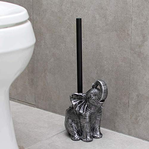 EEMKAY® New Antique Silver Finish Ornate Elephant Toilet Brush Global Inspired Design Bathroom Decor M-20