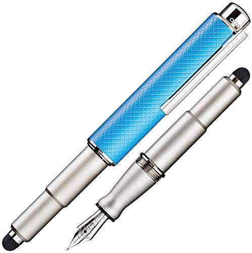 Otto Hutt design 05 Füllfederhalter 068-61986 – Füller mit hochwertiger Platin Beschichtung und Karo Guillochierung in der Farbe Blau – Federstärke B