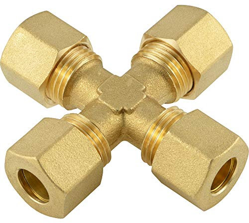 Fittingteile - Kreuz Klemmringverschraubung Messing Rohrverbinder (Für Rohr Ø außen: 6 mm)