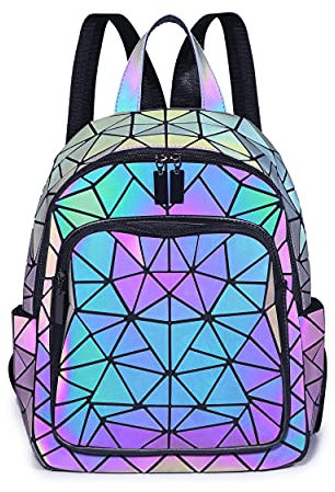 BESUURAN Geometrische Taschen Reflektierend Rucksack Damen, Handtasche Holographic Holo Schultertasche Geldbörse Geometrischer Leuchtende Taschen Set Handytasche NO.A