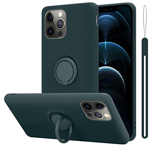 Cadorabo Hülle kompatibel mit Apple iPhone 12 PRO MAX Schutzhülle TPU Silikon Case Liquid Design mit Ring Slim Kratzfest Liquidsilikon Microfaser Case Hülle für iPhone 12 PRO MAX in Grün