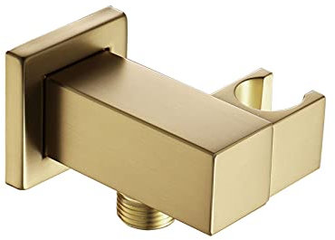 JMXD Handbrause Halterung mit Wasseranschluss Duschhalterung Verstellbar Messing Duschkopfhalterung Brausehalter Gebürstetes Gold Duschbrause Halterung für Handbrause Duschkopf Halter,Square