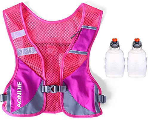 Reflective Hydration Pack Backpack Running Hydration Vest Marathon Runner Rucksack Cycling for Men & Women (Rose - with 2 250 Water Bottles)