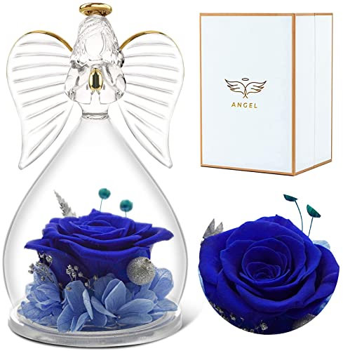 Sunia Cadeau Femme Noel, Rose Eternelle Cadeau Maman Noel, Ange Figurine en Verre avec Fleur Eternelle,Cadeau Maman Mamie, Cadeau Anniversaire Femme, Cadeau Noel Saint Valentin,Ange Gardien Vraie Rose