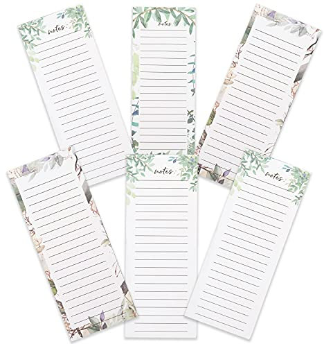 Sweetpea & Maple 6 Pack Magnetic Grocery List Notepads, 3.5' x 9', 60 Sheet Each, Floral Designs