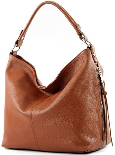 modamoda de T160 Damen Leder Schultertasche Henkeltasche Large handmade in Italy, Farbe:Cognac2021