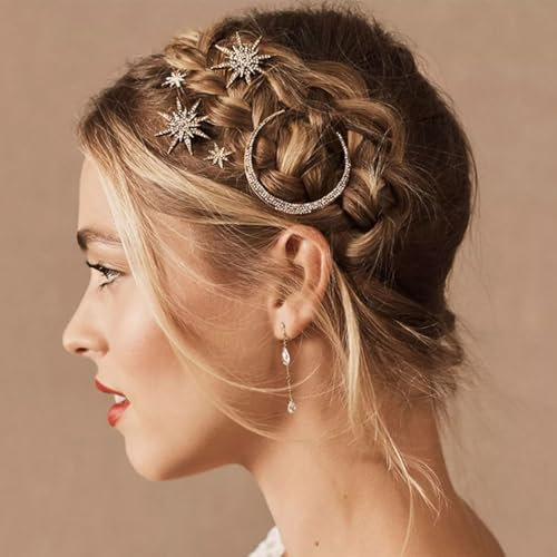 BARTOSI Moon Star Haarspangen Glitzernde Strass Haarnadeln Vintage Bobby Pins Himmlische Haarschmuck für Frauen und Mädchen (3 Stück) (Bronze)
