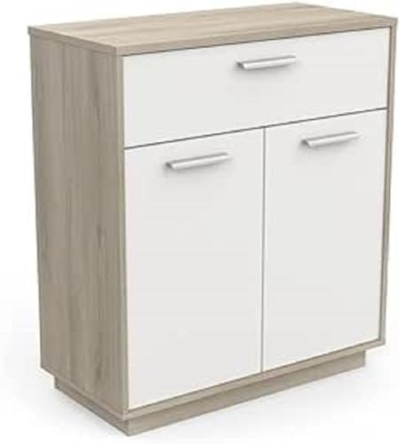 Demeyere Rangement 2PO 1 TIROIR Leo, Bois d'ingénierie, Blanc et Chêne Kronberg, 781x363x841MM