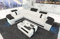 Sofa Bergamo Leder L Form Ecksofa Ledersofa mit Beleuchtung Couch mit Kopfstützen (Ecke Links, Weiß-Schwarz)