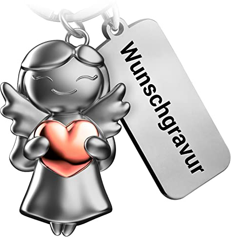 FABACH Schutzengel Schlüsselanhänger Star mit Herz und Wunschgravur - Engel Glücksbringer Schlüsselanhänger Liebe mit personalisierter Gravur - Schutzengel Glücksbringer mit Wunschtext Gravur