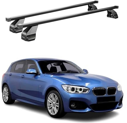 OMAC Dachträger Querträger Stahl für BMW 1er F20 F21 3tür 5tür 2012-2019 – Abschließbar – City-Crash-getestet – DIN 75302:2019 – ISO/PAS 11154:2006 – Max. 75 kg Schwarz