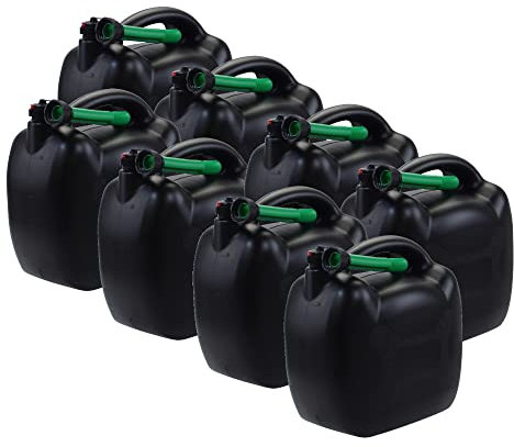 Lot de 8 bidons à essence en plastique noir 20 l avec tuyau de remplissage vert, homologué ONU