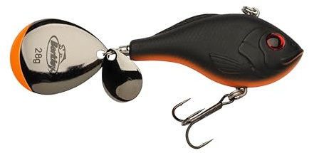 Berkley Pulse Spintail XL | Mehrfach-Spinnblätter für Hecht, Zander und große Barsche | Vibrierender Schwanz-Spinner-Jigging-Köder | Raubfischangeln im Süßwasser | 10 cm, schwarz-orange
