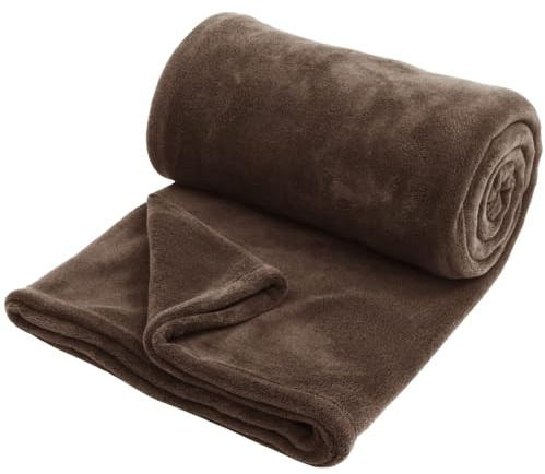Hafaa Fleece Blanket Sofa Throw - Soft Cosy Fluffy Blankets for Bed/Couch, Warm Single Throws All Season, Brown, 130x150cm