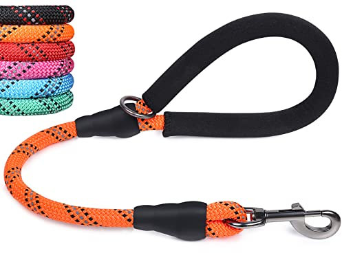 VIVAGLORY Kurze Hundeleine Mit Bequem Gepolstertem Griff, 61cm Ausbildung Leinen für Hunde mit Stark Reflektierenden Fäden& Langlebig Seil Kurze Gehen Für Mittelgroße Und Große Hunde, Orange