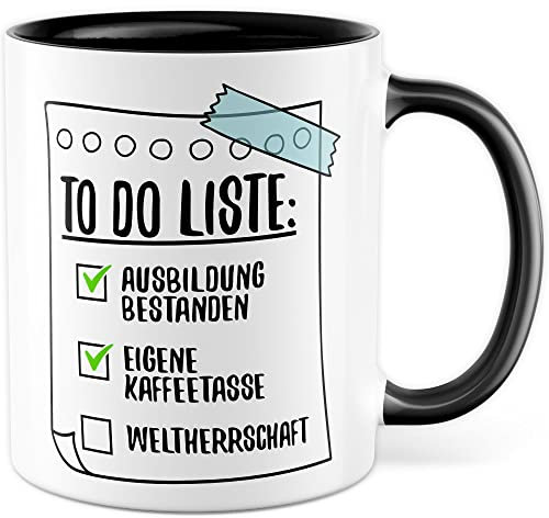 Ausbildung Tasse Geschenk, To Do-Liste Ausbildung bestanden eigene Kaffeetasse mit Spruch lustig Kaffee-Becher Gratulation Abschluss Berufsausbildung Prüfung Azubi (Ausbildung)
