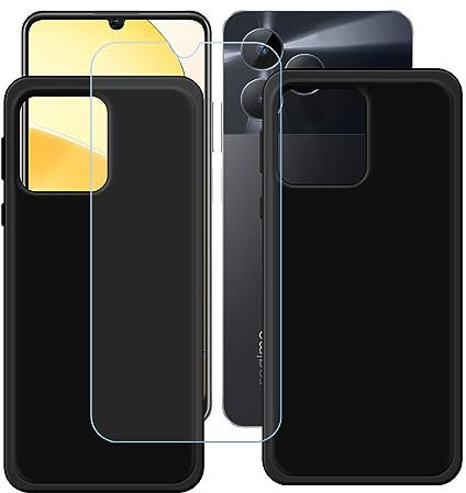 LCEHTOGYE Funda para Realme C51 + Vidrio Templado Película Protectora Pantalla,2 X Negro Carcasa Silicona Gel TPU Suave Protectora Caso Case para Realme C51 (6,74)