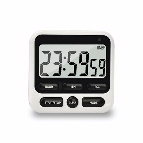 NKOVE Digitaler Küchentimer 24 Stunden Uhr und Weckfunktion mit Lautlos oder Alarm Manuelle Umschaltung Count UP oder Down und Memory-Funktion Schwarz