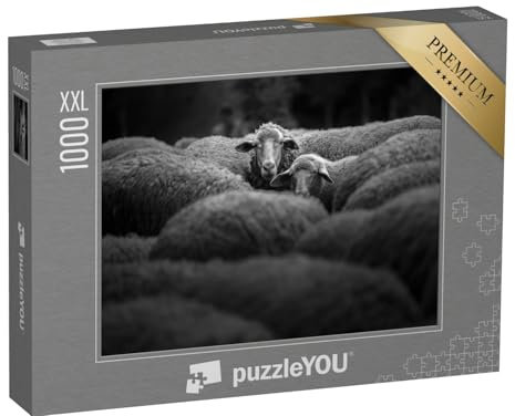 Puzzle 1000 Teile XXL „Schafherde, schwarz-weiß“ – aus der Puzzle-Kollektion Schafe & Lämmer