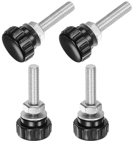 QUARKZMAN Lot de 4 Boutons Moletés à Vis M8 x 40 mm Avec Écrous et Rondelles, Bouton de Serrage à Tête Plastique de 25 mm, Vis à Main, Noir