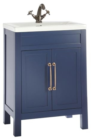 Milano Navy Blue 615mm Bathroom Vanity Unit Bronze Bar Handle
