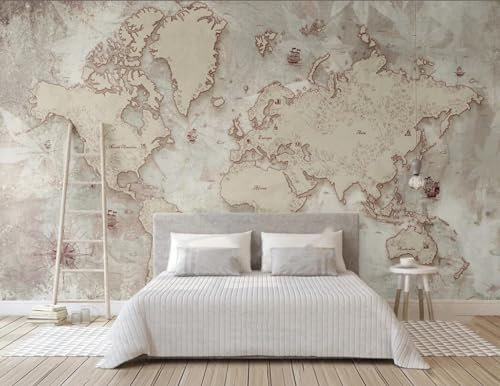 hity Papier Peint Panoramique Carte Du Monde 250cmx175cm Motif Chinois Tapisserie Murale 3D Vintage Beige Blanc Nautique Carte Salon Chambre Adulte Enfant Zen Geant Mural