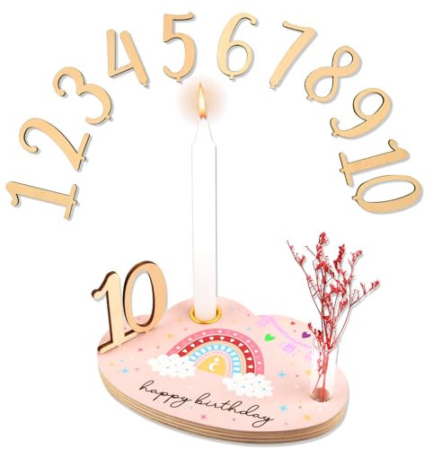 Assiette d'anniversaire en bois avec bougeoir, vase, chiffres et bougies d'anniversaire, cadeau de 1er anniversaire, cadeau d'anniversaire, fête prénatale