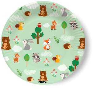 maverick Waldtiere Partyteller kleine Teller für Party und Kindergeburtstag mit Tiermotiven in allen Farben 8 Stück Ø 18cm Made in Europe