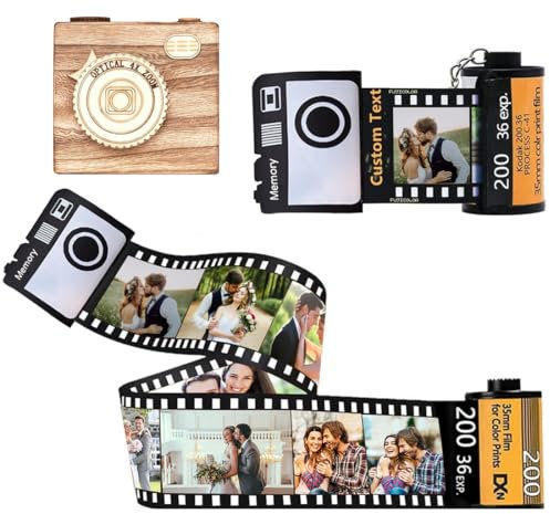 MHJUFGD Personalised Film Roll Keychain Custom 1-30 Photos Film Roll Keychain Personalised Camera Memory Film Gifts For Her/Him Anniversary Valentine's Day (5.8 * 4.8cm,style 2)