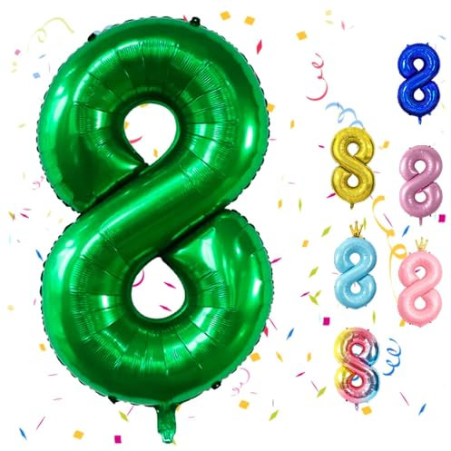 Green Number 8 Balloons, 8th Birthday Balloon, 40inch Dark Green 8 Balloon Numbers, Large Helium Foil Digital Balloon, 8th Birthday Decorations for Kids Birthday Party, 8 Anniversary Decorations