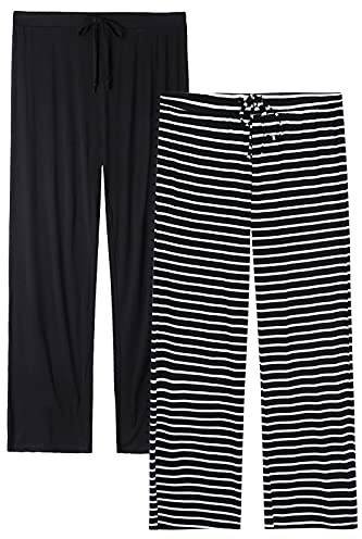 Vislivin Casual Womens Pants Soft Lounge Pants Sleep Pajama Bottoms with Pocket Black/Black Stripe-1 L