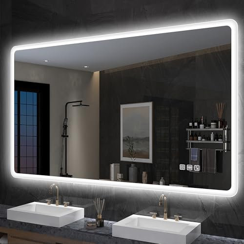 S'bagno Badspiegel Mit Beleuchtung 1200x700mm, Bluetooth-Badezimmerspiegel Mit Entfoggen, 3 Farbtemperaturen, Speicherfunktion, Horizontal/Vertikal