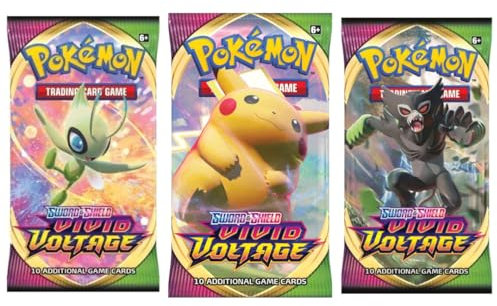 3er Pokemon Booster Set - 3X Vivid Voltage Booster - SWSH mit 10 Karten pro Booster - Englisch Heartforcards® Versandschutz