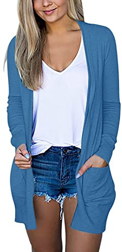 Cardigan a maniche lunghe da donna autunno aperto davanti cardigan con tasche casual Duster leggero cardigan maglione da donna cardigan maglione spolverino maglione, Blu, XXL