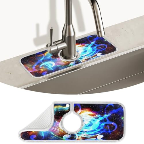 Galaxy Space Music Note Küchenspüle, Spritzschutz, Wasserhahnmatte, super saugfähig, Mikrofaser, Abtropfmatte, Spritzschutz hinter dem Wasserhahn, Tropffänger für Küche, Badezimmer, 38,1 x 13,7 cm