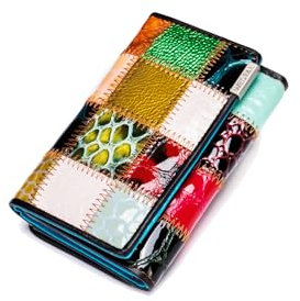 PORRASSO Portefeuille Femme Cuir Coloré Porte-Monnaie Grande Capacité Porte Monnaie Mode Portefeuille Wallet