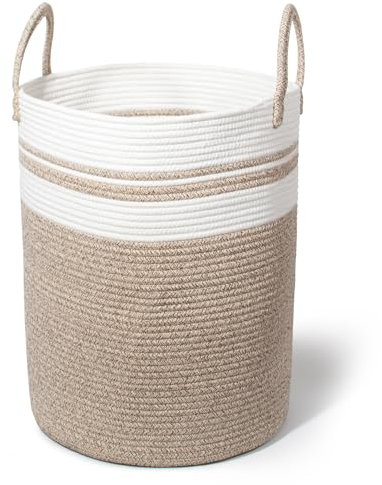 SYLANDO Wäschekorb mit Henkel, Spielzeug Aufbewahrung, Aufbewahrungsbox Geflochten, Wäschesammler Groß, Aufbewahrungskorb Kinderzimmer (Braun2, D 38 x H 50 CM)