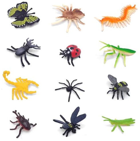 YUNHENTONG Realistisches Insektenspielzeug für Kinder, 12 Stück, Insekten aus Kunststoff, Figuren mit Tieren, realistisches Insektenspielzeug, für die Bildung, Spielzeug, Themenpartys (C)