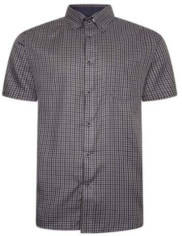 KAM Gingham Check Shirt Short Sleeve Button Down Collar Casual Mens Plus Size 6302 (UK, Alpha, 5XL, Plus, Regular, Charcoal)