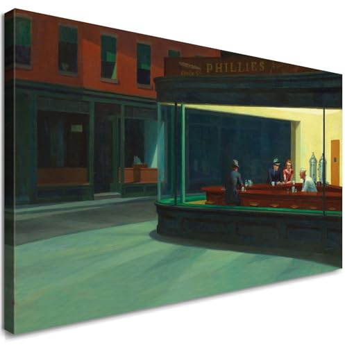 Nighthawks Edward Hopper eho31 Kunstdruck auf Leinwand, Fine Art, gerahmt, fertig zum Aufhängen, handgefertigt, 50 x 30 cm