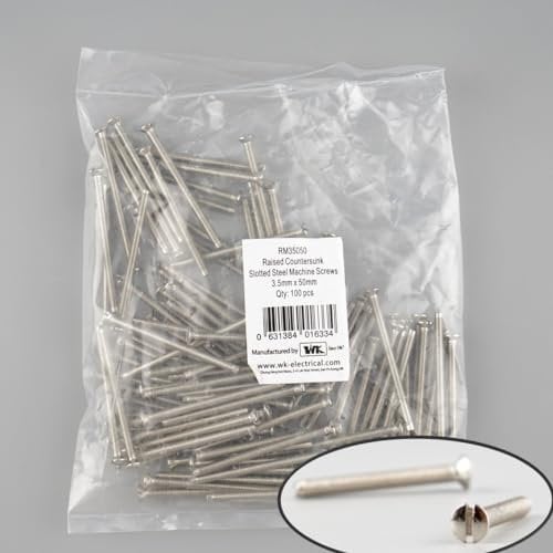 Machine Screws 100pcs for UK Wall Sockets - Raised Countersunk Slotted Steel - Pack of 100 (M3.5 x 50mm)