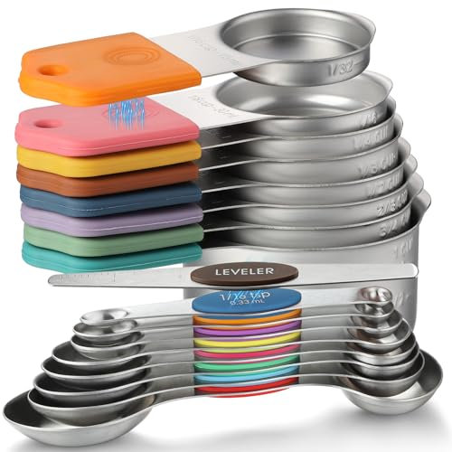 Magnetic Measuring Cups and Spoons Set Including 8 Stainless Steel Stackable Magnetic Measuring Cup 8 Magnetic Measuring Spoon with Leveler for Dry Liquid Ingredient