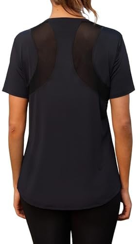 Crewhpo Women's Gym Tops Short Sleeve Sports T-Shirt Lightweight Moisture Wicking Quick Dry Back Mesh Tee Shirts Loose Fit Black