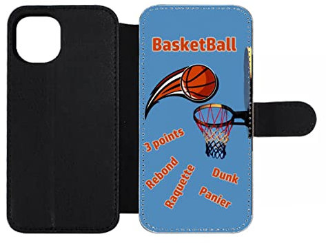 FunKaz Schutzhülle aus Leder für iPhone 12 und 12 Pro – Fan Basketball, Dunk, Ballon, Korb – Schutzhülle mit Magnetverschluss