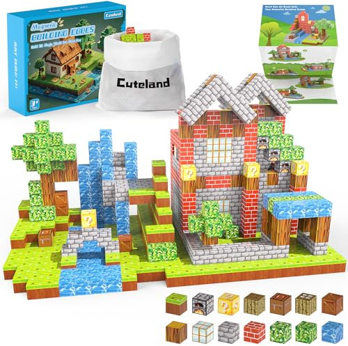 Cuteland Magnetblöcke Magnetische Bausteine Spielzeug ab 5 6 7 8 9 Jahre Jungen Ostern Geschenk für Kinder Jungen und Mädchen (216pcs 2.0cm Aus dem Wald)