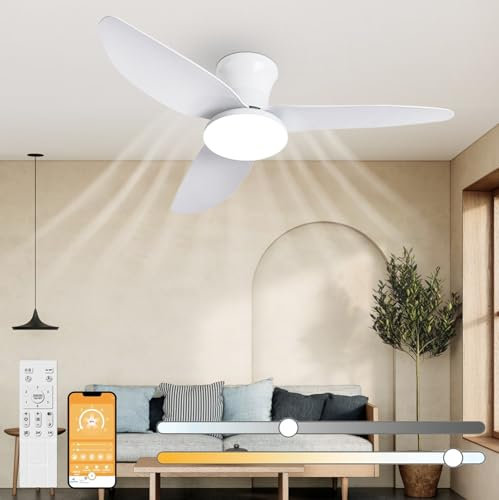 ANKBOY Deckenventilator mit Beleuchtung und Fernbedienung Leise, LED Dimmbare Lampe mit Ventilator Schlafzimmer, 30W APP-Kontrolle 6 Geschwindigkeiten Timer Wohnzimmer Deckenventilator Licht
