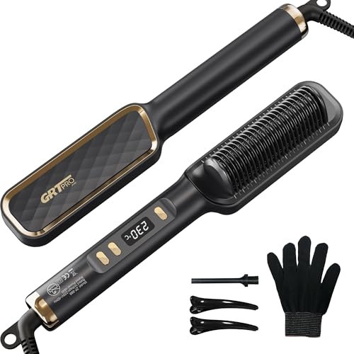 Plancha Pelo Cepillo Alisador Pelo, Plancha de Pelo Profesional 2 en 1, PTC Cerámica Caliente Antiquemadura, 30 Ajustes de Temperatura (80℃~230℃) Pantalla LED, Apagado Automático, para Mujeres