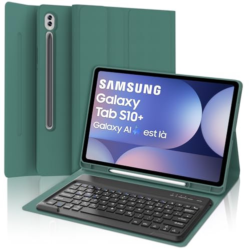 SENGBIRCH Tastatur Hülle für Samsung Galaxy Tab S10 Ultra 14,6 Zoll 2024 - Deutsche QWERTZ Tastatur, Abnehmbare Magnetische Keyboard für Samsung Galaxy Tab S9 Ultra 14,6, Dunkel Grün