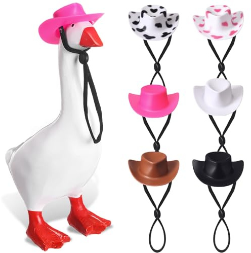 Geelin 6 Stück Halloween Mini Schreibtisch Gans Kopfbedeckung 17,8 cm magnetische Gans Outfit Magnetische Statue Schlüsselanhänger Kostüm Mini Hut, Schwarz, Weiß, Rosa, Braun, Small